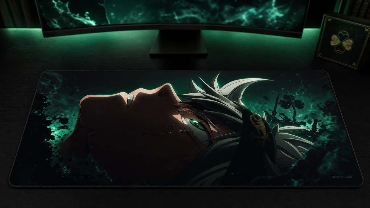 Asta anime desk mat in a dark anti-magic PC setup