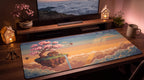 Cloud-Facing 1BHK pixel art desk mat on a desk at night
