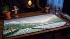Crops: Auto-Watered pixel art desk mat on a desk at night