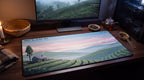 Day 1, 6:00 AM pixel art desk mat on a desk at night