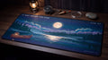 It Was Never the Fish pixel art desk mat on a desk at night