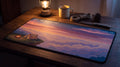 Left the Group Chat pixel art desk mat on a desk at night