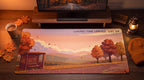 Limited-Time Leaves pixel art desk mat on a desk at night