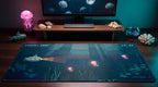 Lowkey Deep pixel art desk mat on a desk at night