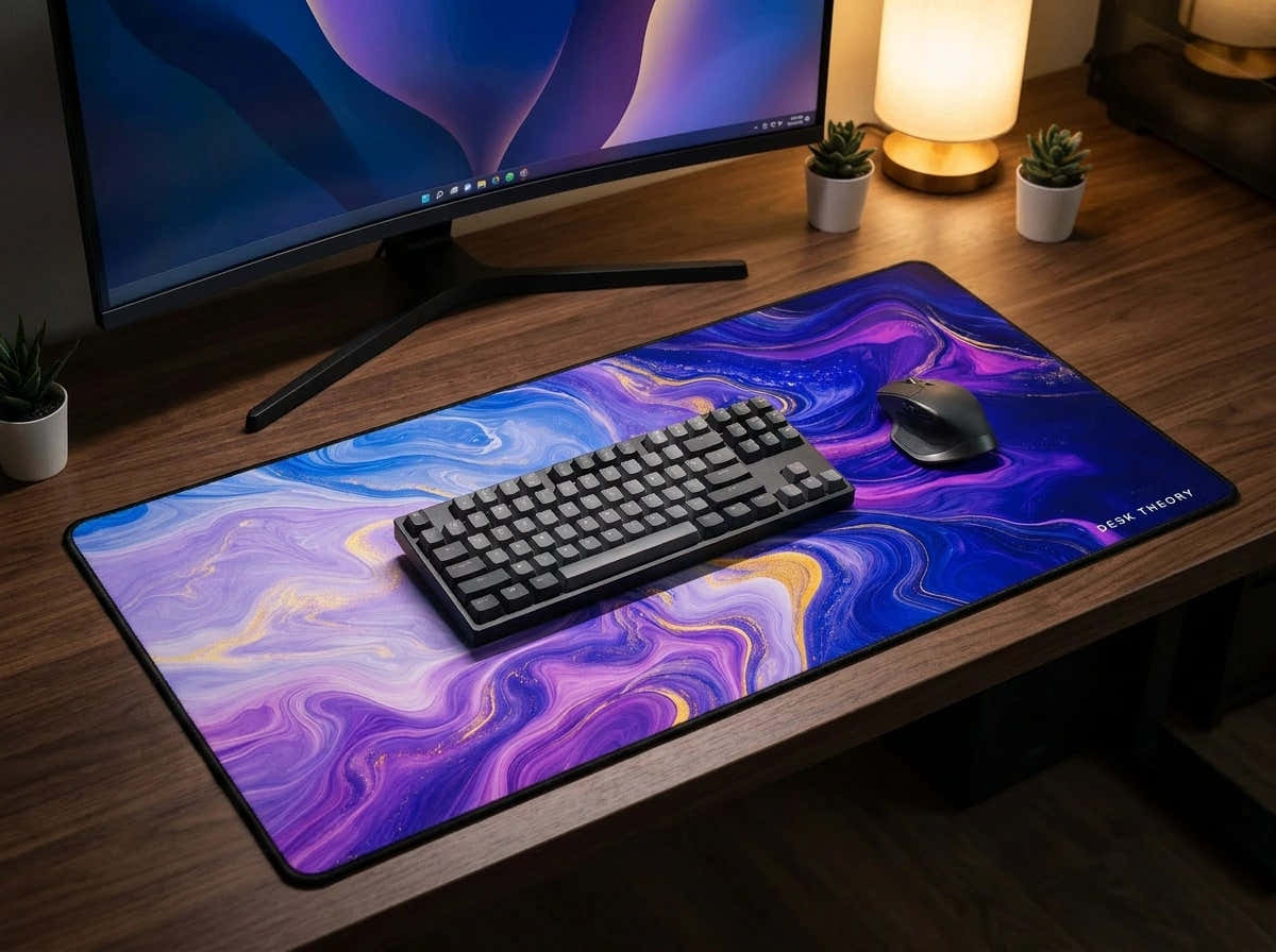 Neon Marble desk mat in a premium desk setup