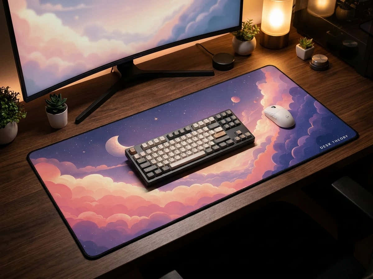 Pastel Celestial desk mat in a premium desk setup