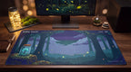 Rare Drop pixel art desk mat on a desk at night