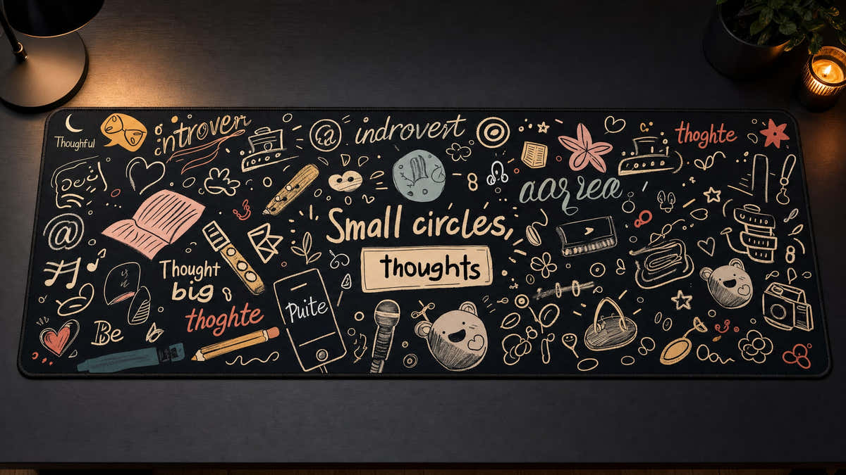 Margin Notes desk mat in a warm journaling desk setup