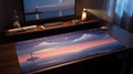 Someone's Still Up pixel art desk mat on a desk at night