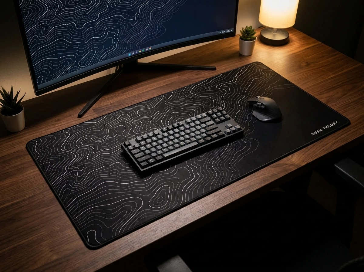 Topographic Black desk mat in a premium desk setup