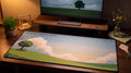 Touched Grass Today pixel art desk mat on a desk at night